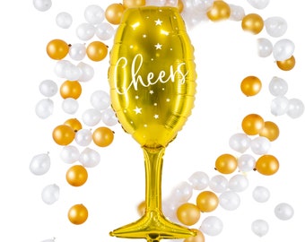 Gold Champagne Glass Cheers Foil Balloon, Engagement Party Balloons, Bachelorette Party, Wedding Party, Graduations Balloons, Party Balloons