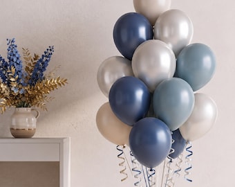 Dusty Blue and Navy Balloon Decor, Elegant Boy Baby Shower and Birthday Set