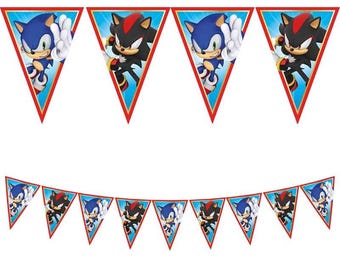 Sonic Papier Dreieck Flagge Banner, Sonic Geburtstagsparty Dekorationen, Sonic Geburtstagsparty Versorgung