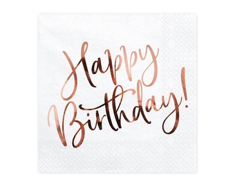 Rose Gold Happy Birthday Paper Napkins (20 ct)