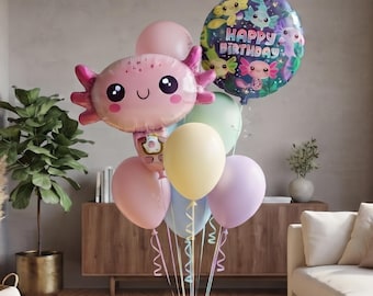 Axolotl Themed Balloon Bouquet Kit, Axolotl Lover Birthday Decor