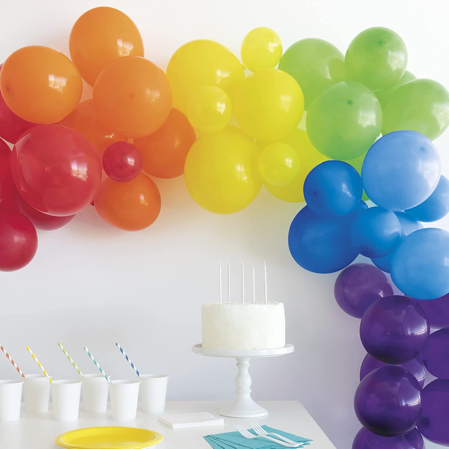 FeteDecor Kit per arco di palloncini arcobaleno – 154 decorazioni arcobaleno per feste di compleanno con palloncini colorati per ragazzi e ragazze