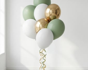 Palloncini verdi e oro / Baby shower verde salvia / Compleanno verde e oro cromato / Palloncini eucalipto / Bridal shower verde salvia scuro / Matrimonio - Italia