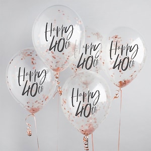 5 palloncini coriandoli oro rosa per il 40° compleanno, palloncini per il 40° compleanno, palloncini coriandoli, palloncini per feste di compleanno, decorazioni per il quarantesimo compleanno