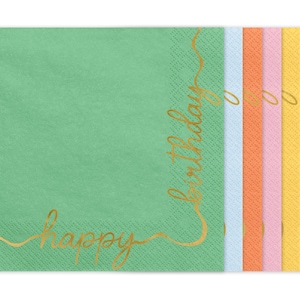 12 Pastel Colours Happy Birthday Paper Napkins, Party Tableware, Rainbow Birthday Party Decorations, Party Supplies, Birthday Supplies