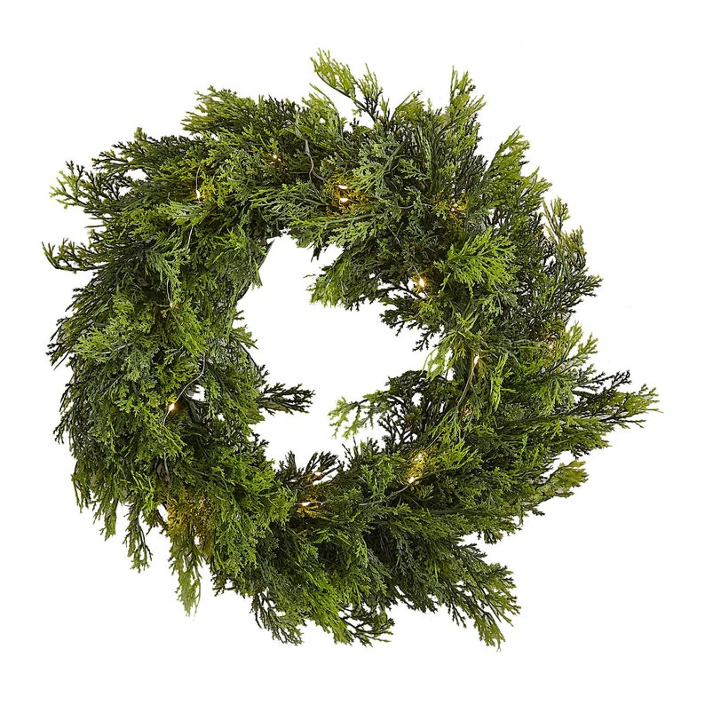 Cedar Pine Foliage Christmas Wreath With Lights, Christmas Wreath, Mantelpiece and Fireplace Decoration, Christmas Decor, Rustic Christmas image 3