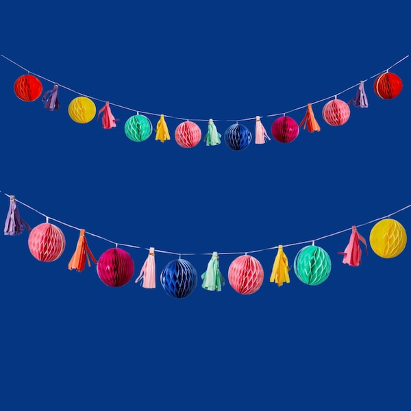 Rainbow Honeycomb Tassel Garland, Party Decor, 2m