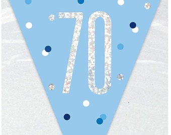 Glitz Blue and Silver 70th Birthday Bunting Banner, Birthday Bunting, 70th Birthday Party Banner, Seventieth Birthday Garland