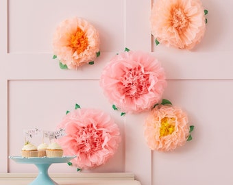 5 Decoración De Flores De Papel De Seda, Decoraciones De Flores, Decoraciones De Cumpleaños, Flores De Papel Rosa Rubor, Decoración De Bodas, Decoraciones De Fiesta