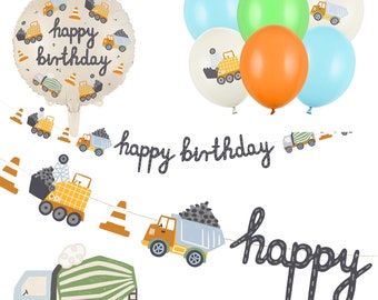 Construction Themed Birthday Party Decorations, Construction Banner, Digger, Builder Party Tableware, Balloons, Boys Birthday Party