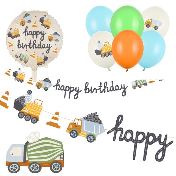 Digger Themed Birthday Bunting – 17pc Construction Excavator Party Banner