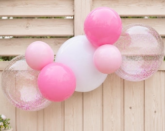 Reusable Balloon Garland Kit, 7 Piece Confetti Pink PVC Balloons, Pre-Connected Party Decor
