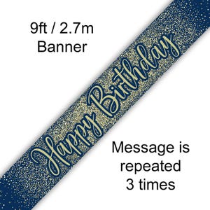 Navy and Gold Birthday Party Decor, Sparkling Glitter Effect Banner, Birthday Party Decor, Birthday Backdrop, Party Centerpiece