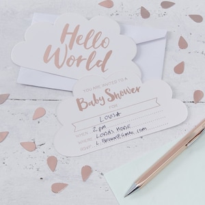10 Babyparty-Einladungen, Hello World Babyparty-Einladungen mit Umschlägen, Roségoldene Babyparty-Einladungen, Babyparty