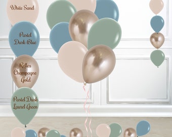 Custom High Quality Matte Colours Balloons, Pastel Dusk Blue, White Sand, Reflex Gold, Birthday Decor, Baby Shower, Princess, First Birthday