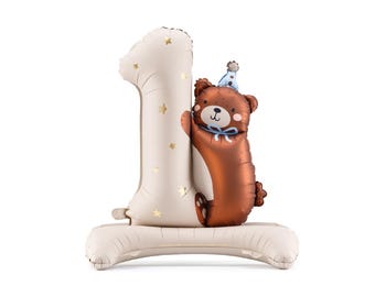 Standing Number 1 Bear Foil Balloon | First Birthday Balloon | First Birthday Centerpiece | Baby Shower Decoration
