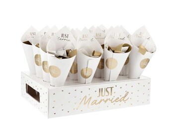 Just Married Confetti Cone-displayset | Witgouden huwelijksceremonie in- en uitgangen