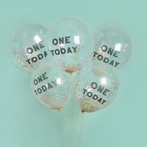 5 One Today Confetti Balloons, 1st Birthday Confetti Balloons, First Birthday Balloons, First Birthday Decorations, 1st Birthday Decorations