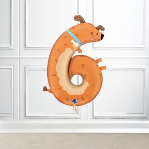 Number 6 Dog Foil Balloon | Sixth Birthday Balloon | Puppy Party Decoration | Dog Theme Party Supplies | Large Number Helium Balloon