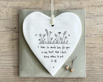 Engraved Porcelain Heart Decoration, Love Message Gift Tag