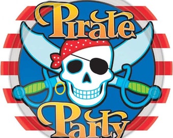 Piatti di carta con teschio pirata, compleanno per bambini, set da 8