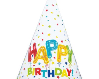 Rainbow Confetti Birthday Party Hats, 8 Pack