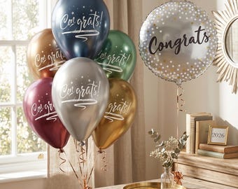 Luxe gefeliciteerd ballonboeketset | Elegante metallic juweeltoon afstudeerdecoratie