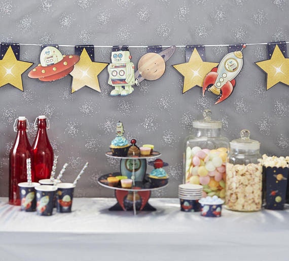 Space Adventure Party Buntingkids Party Decor Rocket Ship Etsy