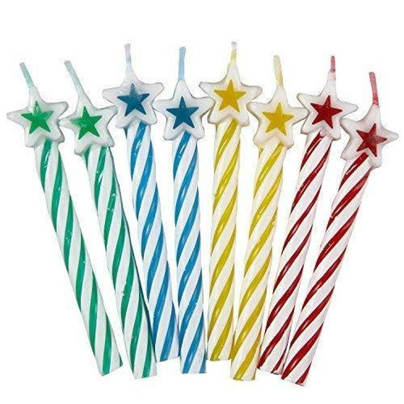 8 Assorted Candles With Star Birthday Candles Birthday Cake Etsy