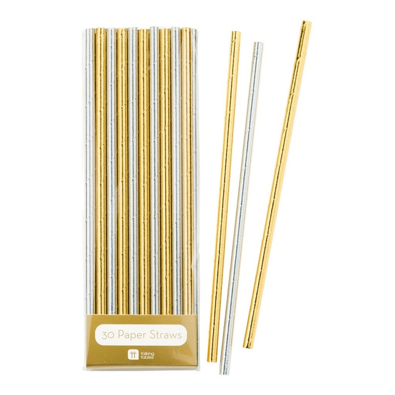 30 Metallics Gold & Silver Foil Straws, Gold and Silver Party Paper Straws, Drinking Straws, Party Decorations, Birthday Party, Wedding zdjęcie 1