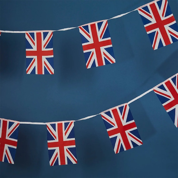Union Jack Wimpelkette – 10 M Lang, 25 Flaggen (20x30 Cm), Aus Stoff, Für Partys & Dekoration