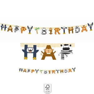 Party Animals Happy Birthday Garland, Safari Party, Jungle Birthday Party, Wild One Party, Jungle Animal Birthday Party, Zoo Animal Party