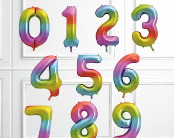 Regenbogen-Zahlenfolienballon 34", Riesenzahlenballon, Regenbogenballon, Regenbogenparty, Regenbogenpartydekorationen, Geburtstagsballons