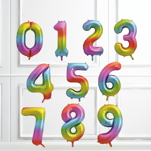 Rainbow Number Foil Balloon 34", Giant Number Balloon, Rainbow Balloon, Rainbow Party, Rainbow Party Decorations, Birthday Balloons