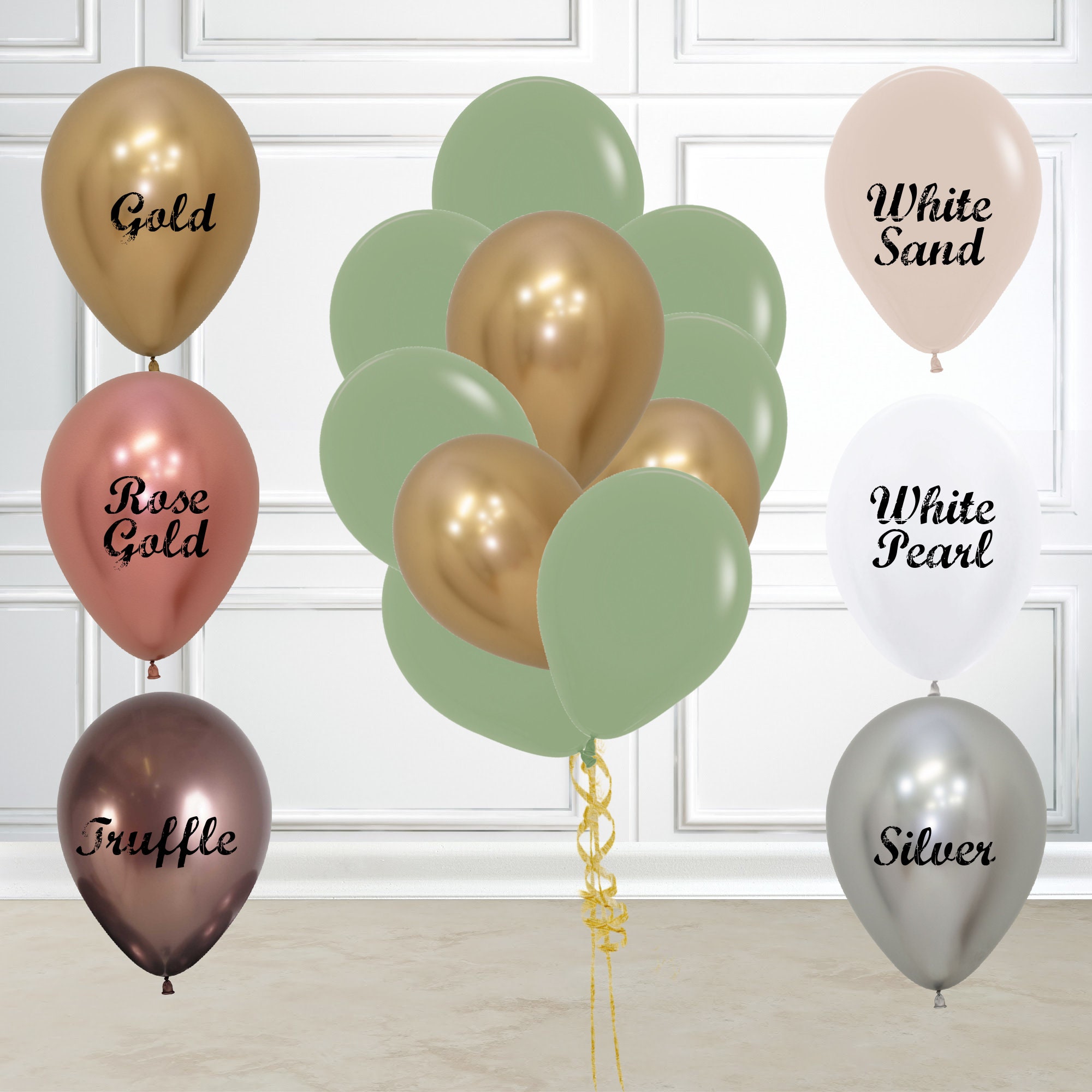 Gold Green Happy Birthday Bunting With Balloons, Pastel Party