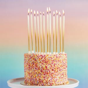 12 Gold Ombre Tall Skinny Candles,  Anniversary, Elegant Party, Birthday Party Candles, Celebration Candles, Gold Party Cake Decorations