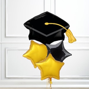 Shine On Grad Balloon Set – Graduation Cap Foil Balloon with 3 Star Balloons | Graduation Party | Class of 2025 Party Decor