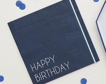 Happy Birthday Paper Napkins, Navy Blue Party Tableware