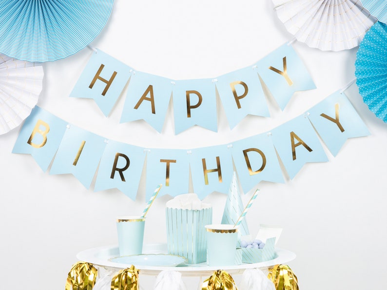 Boys Birthday Party Happy Birthday Bunting Blue /& Gold Decoration Birthday Decorations Birthday Backdrop Blue Happy Birthday Garland