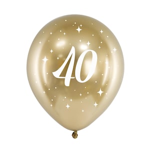 6 gouden 40e mijlpaalballonnen, 40e verjaardagsballonnen, ballonversieringen, decor verjaardagsfeestje, elegante gouden ballonnen, heliumballonnen