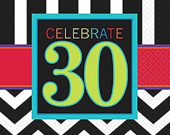 Guardanapos para festa de aniversário de 30 anos, comemoração de data especial, pacote com 16 unidades.