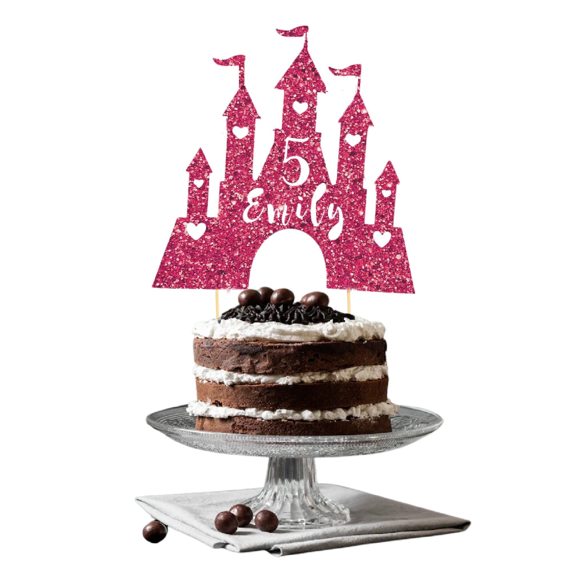 Personalized Princess Castle Glitter Cake Topper, Birthday Party Decor ...