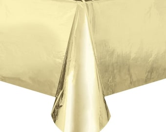 Gold Foil Tablecloth, Metallic Party Table Cover, Reusable Polyester Foil tablecover (54 x 108 in)