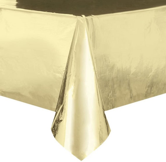 Gold Foil Tablecloth, Metallic Party Table Cover, Reusable Polyester Foil tablecover (54 x 108 in)