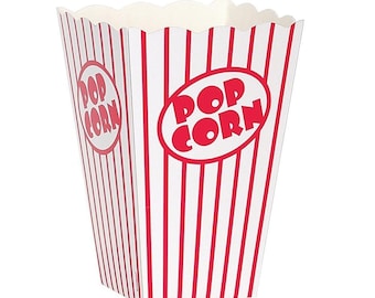 Caixas de pipoca clássicas com listras vermelhas para uma noite de cinema em família nostálgica (Conjunto de 10).