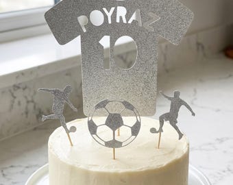 Personalized Football Shirt Glitter Cake Topper, Soccer Party Decor