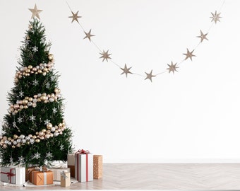 Gold Star Wood Garland 2 m Star Garland Christmas Decorations Xmas Decor New Year's Eve Baby Shower Decorations Birthday Party Decor