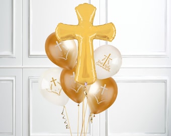 Erste heilige Kommunion-Ballon-Bundle-Set, Kommuniondekorationen, Kommunionzeremonie, Kommuniongeschenke, religiöse Feier, Kreuzballon