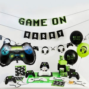 Decorações para festa de aniversário com jogos, festa de aniversário com jogos de computador, guardanapos, pratos, copos, decorações e balões para festa de gamers, aniversário de meninos