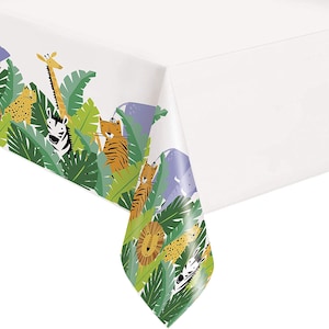 Mantel rectangular reutilizable de animales de safari, decoración de fiesta, mantel para fiesta de cumpleaños de niño, mantel de animales salvajes